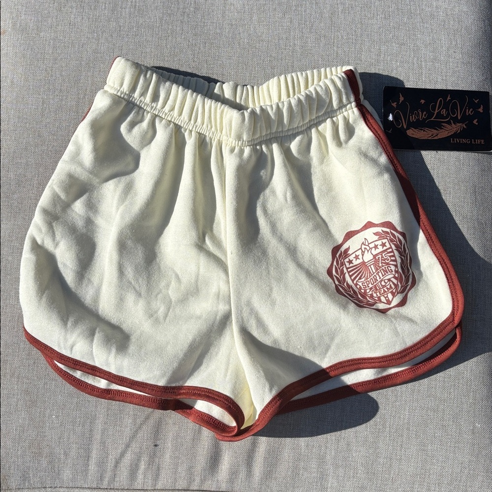 Vivre La Vie Cream & Maroon Retro Shorts | XS-L| NWT